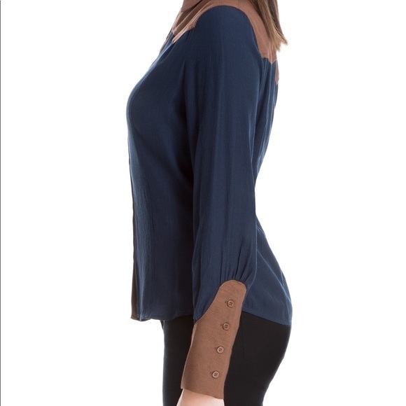 New Max Studio COLOR-BLOCK BUTTON-DOWN SHIRT - Picture 3 of 7